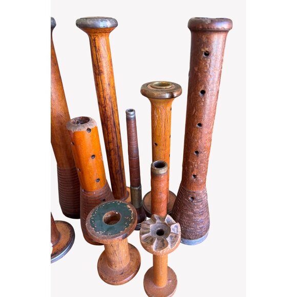 Lot 10 Vintage Wooden Thread Spools Bobbins Textile Industrial Mill Antique - Picture 2 of 9